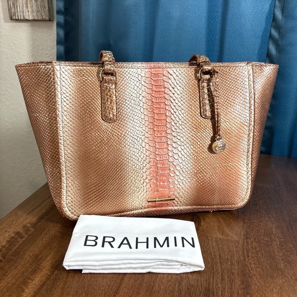Brahmin Handbags - **SOLD**Brahmin EUC Ashlee - Natural Cocobay - Metallic Gold Snake Texture Tote